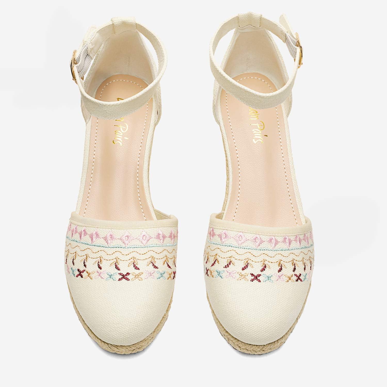 imageDREAM PAIRS Womens Espadrilles Closed Toe Ankle Strap Dressy Platform Wedge SandalsBeigeWhite