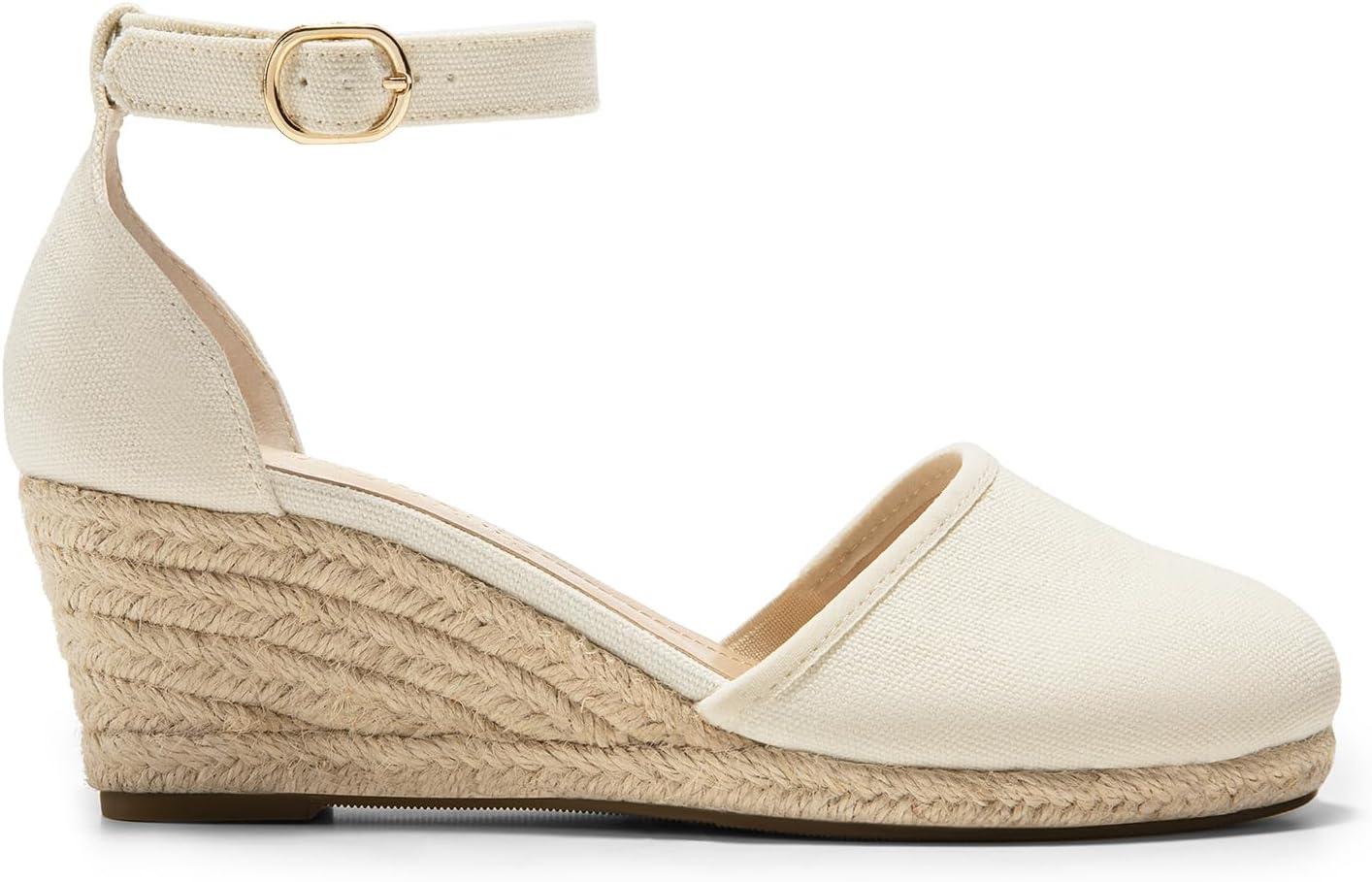 imageDREAM PAIRS Womens Espadrilles Closed Toe Ankle Strap Dressy Platform Wedge SandalsBeigecanvas