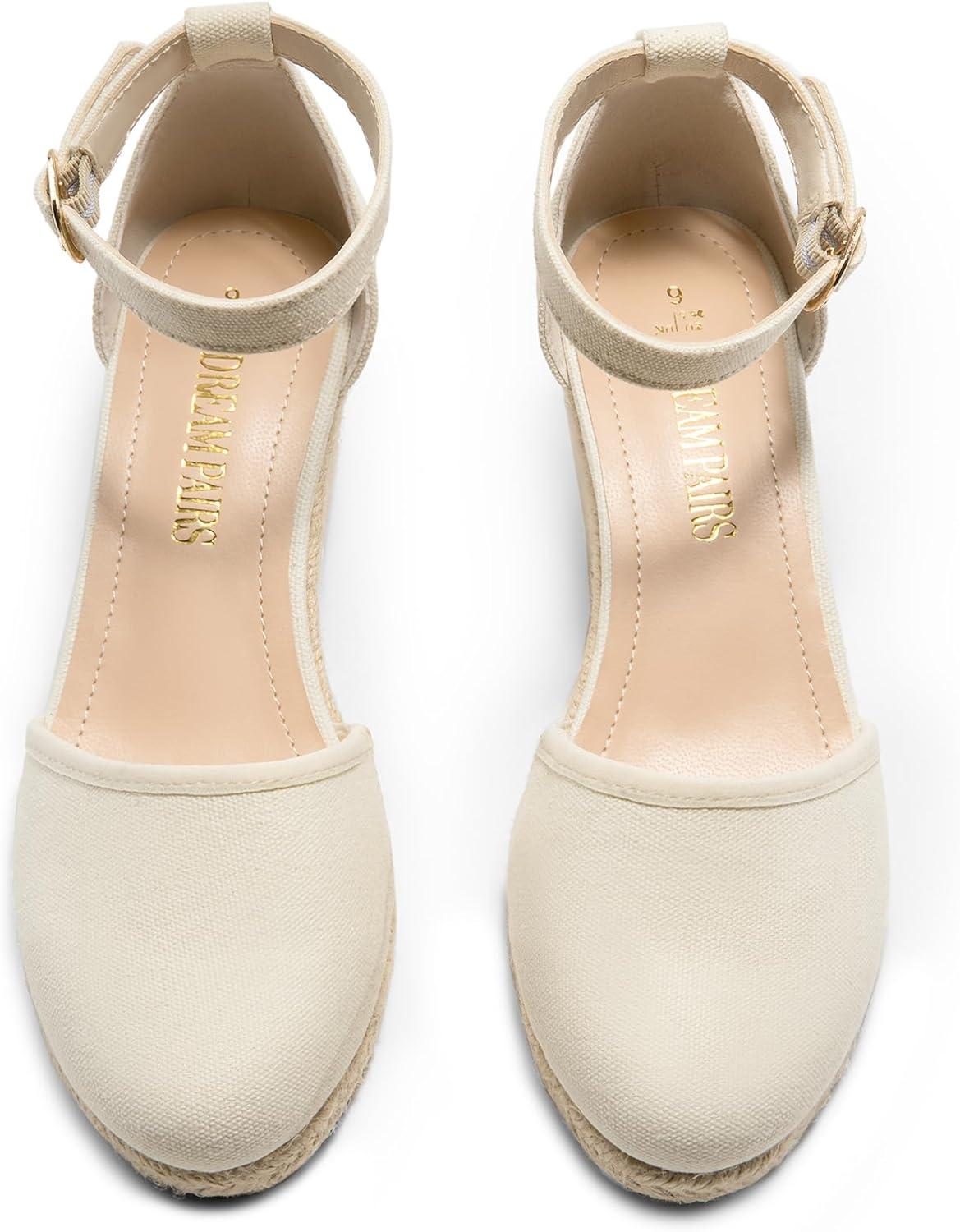 imageDREAM PAIRS Womens Espadrilles Closed Toe Ankle Strap Dressy Platform Wedge SandalsBeigecanvas