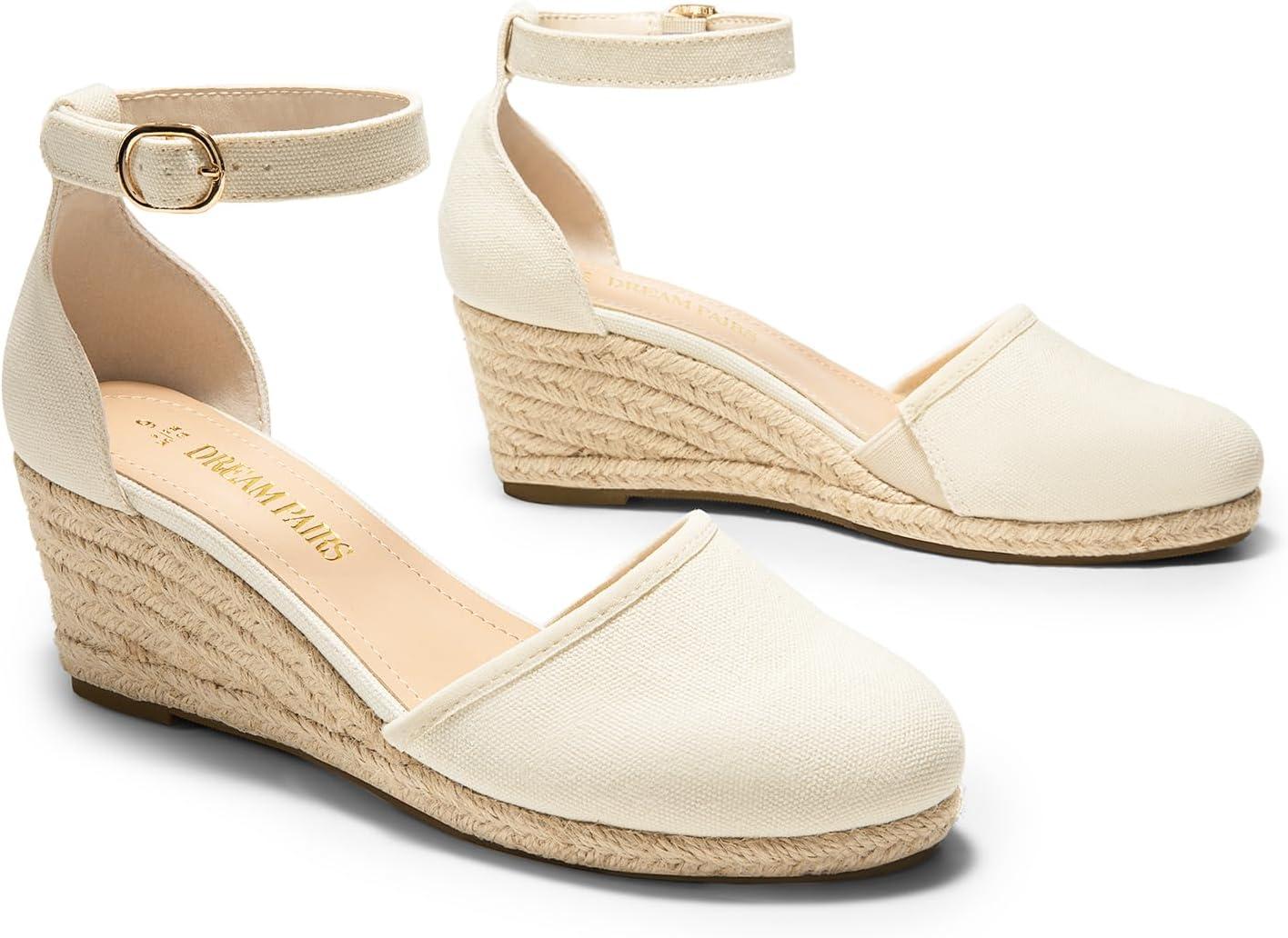 imageDREAM PAIRS Womens Espadrilles Closed Toe Ankle Strap Dressy Platform Wedge SandalsBeigecanvas