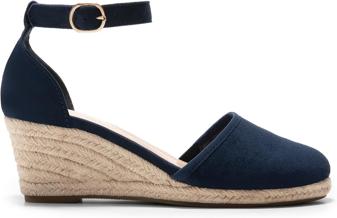 imageDREAM PAIRS Womens Espadrilles Closed Toe Ankle Strap Dressy Platform Wedge SandalsNavysuede