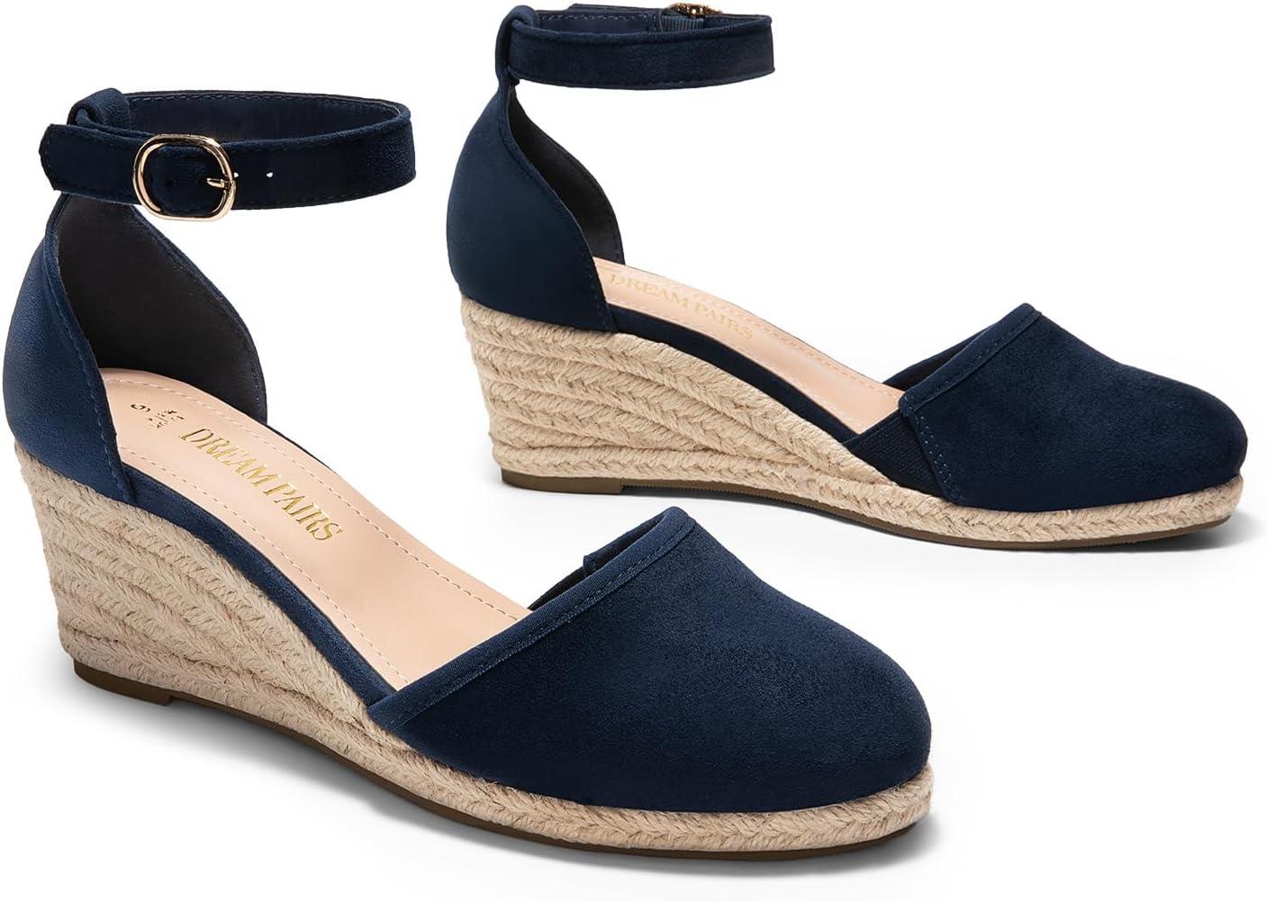 imageDREAM PAIRS Womens Espadrilles Closed Toe Ankle Strap Dressy Platform Wedge SandalsNavysuede