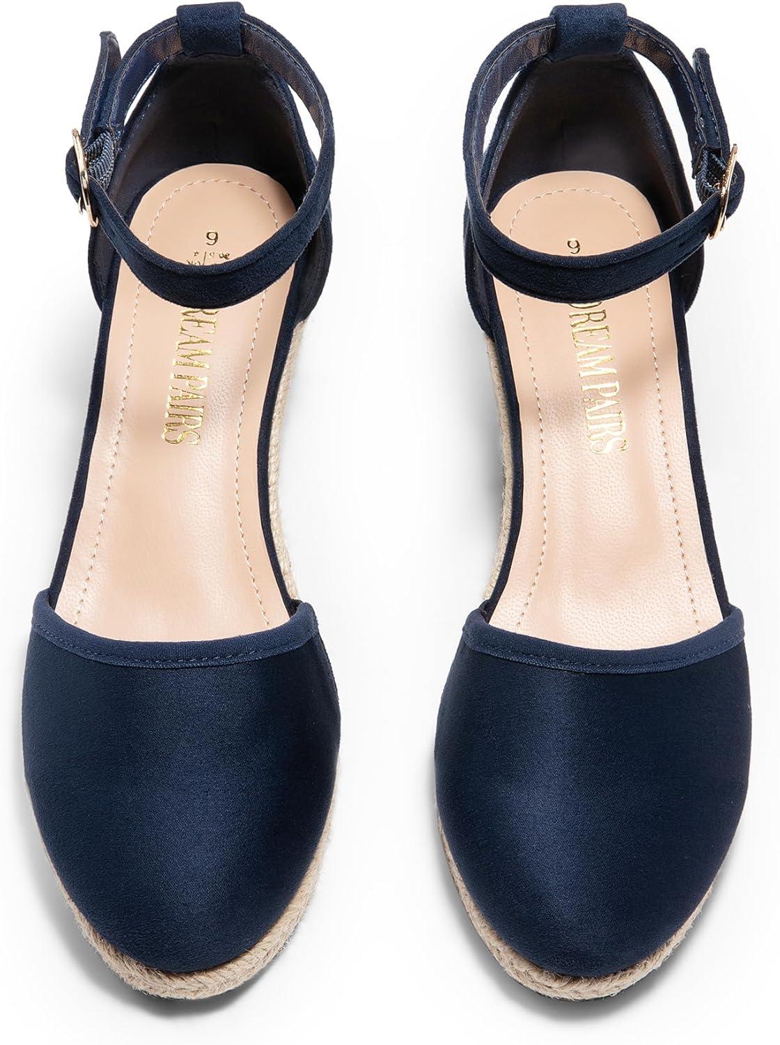 imageDREAM PAIRS Womens Espadrilles Closed Toe Ankle Strap Dressy Platform Wedge SandalsNavysuede