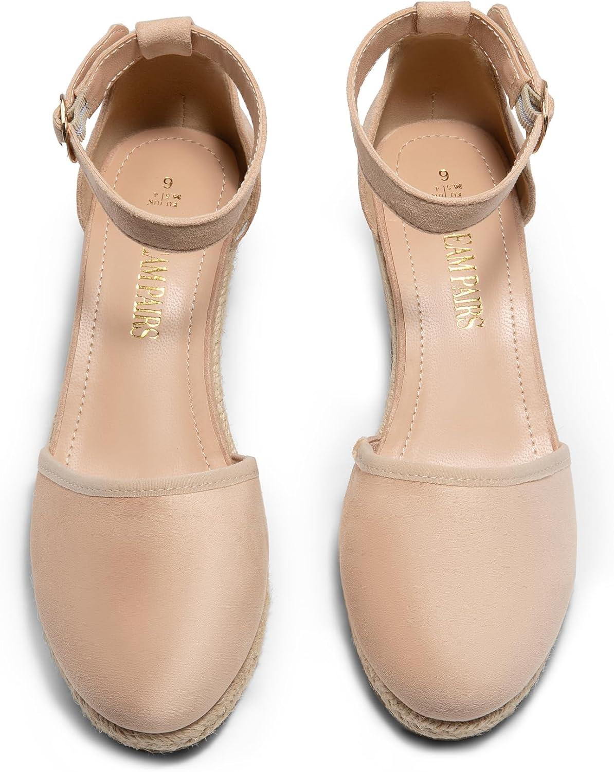 imageDREAM PAIRS Womens Espadrilles Closed Toe Ankle Strap Dressy Platform Wedge SandalsNudesuede