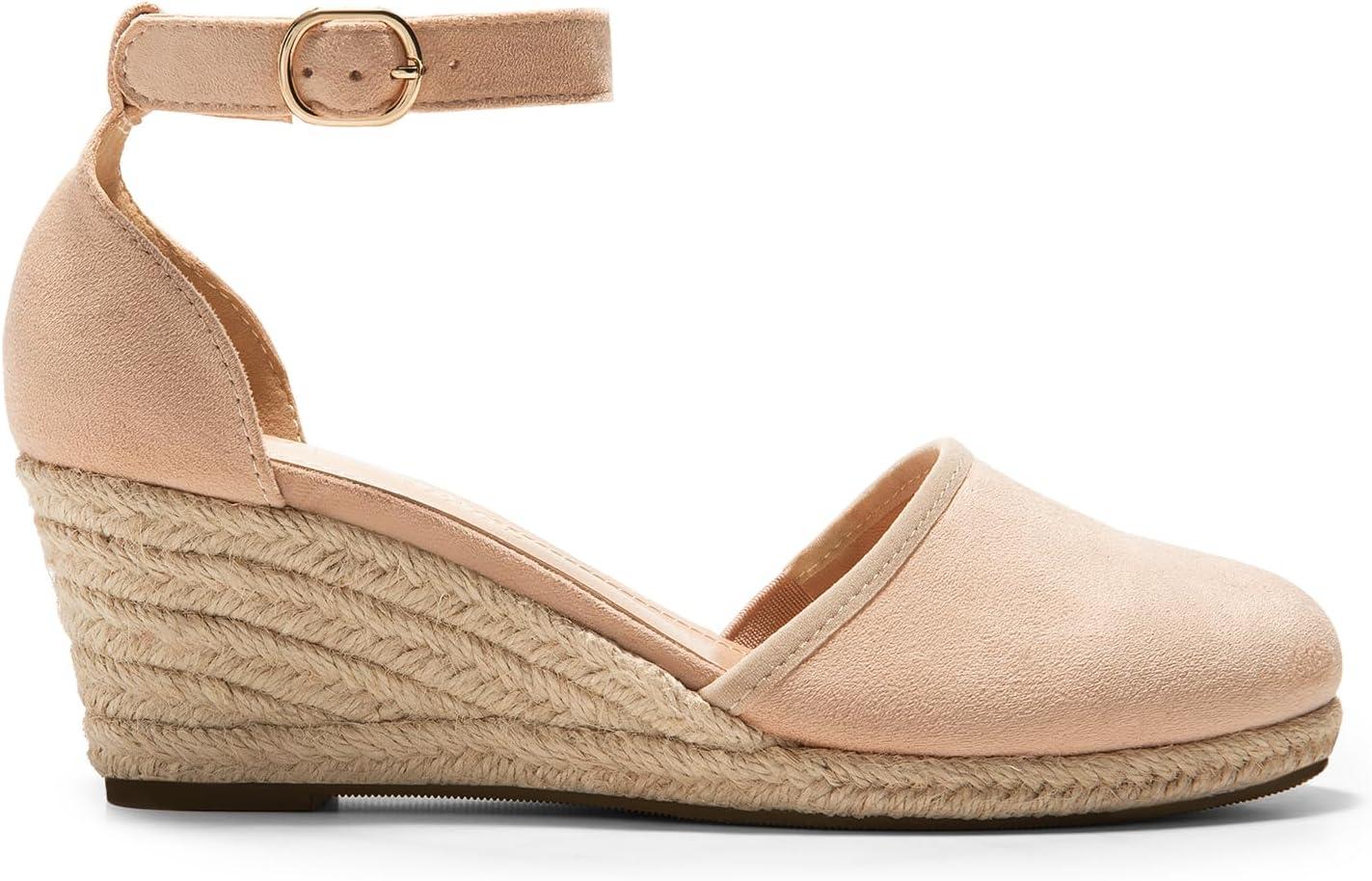 imageDREAM PAIRS Womens Espadrilles Closed Toe Ankle Strap Dressy Platform Wedge SandalsNudesuede