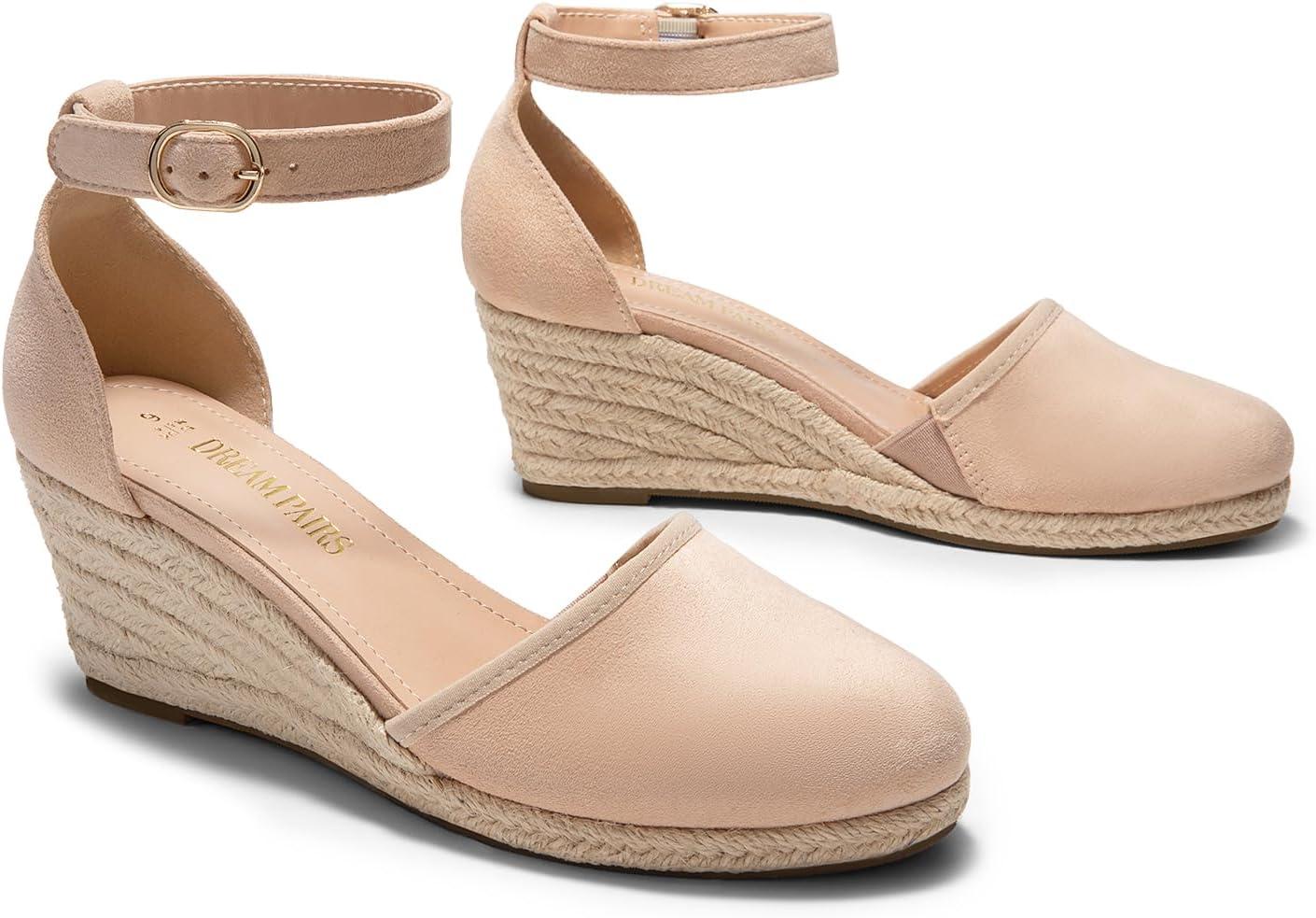 imageDREAM PAIRS Womens Espadrilles Closed Toe Ankle Strap Dressy Platform Wedge SandalsNudesuede
