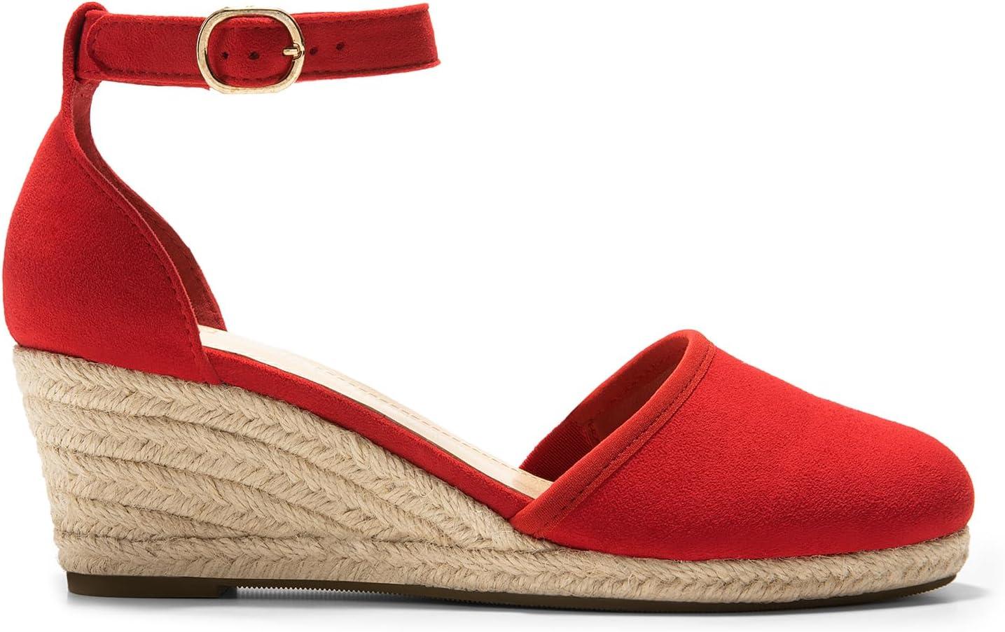 imageDREAM PAIRS Womens Espadrilles Closed Toe Ankle Strap Dressy Platform Wedge SandalsRedsuede