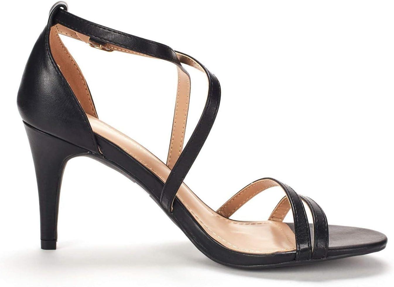imageDREAM PAIRS Womens Fashion Stilettos Open Toe Pump Heel SandalsBlackPu