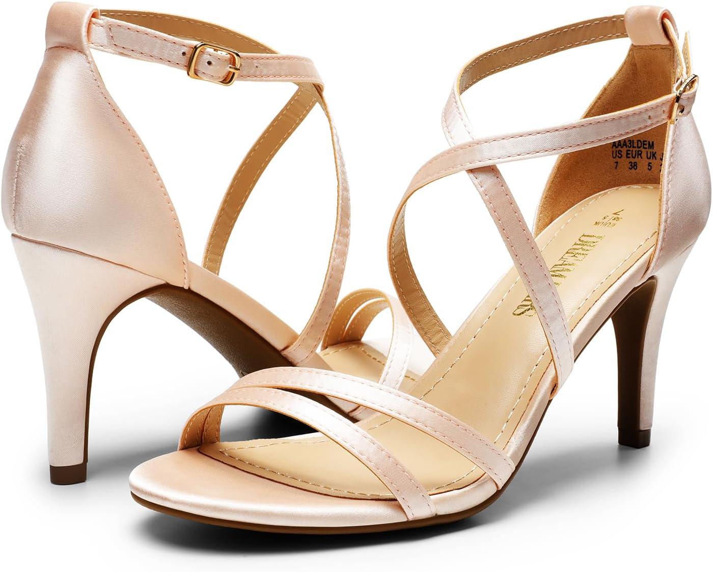 imageDREAM PAIRS Womens Fashion Stilettos Open Toe Pump Heel SandalsChampagnesatin