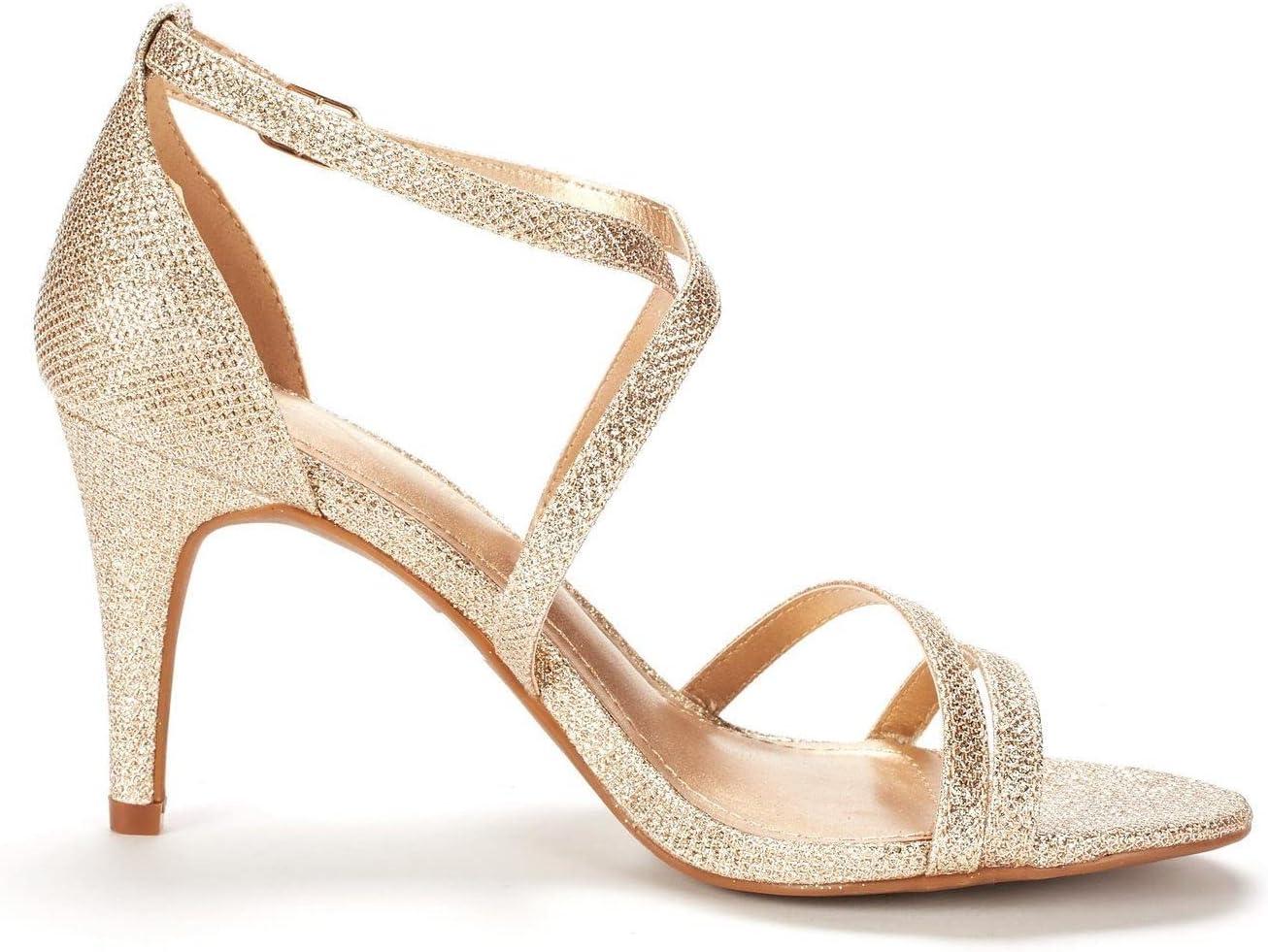 imageDREAM PAIRS Womens Fashion Stilettos Open Toe Pump Heel SandalsGoldGlitter