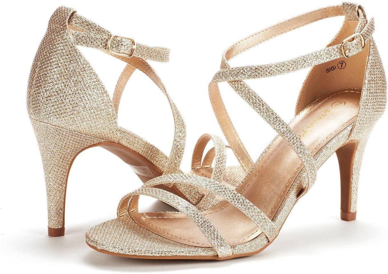 imageDREAM PAIRS Womens Fashion Stilettos Open Toe Pump Heel SandalsGoldGlitter