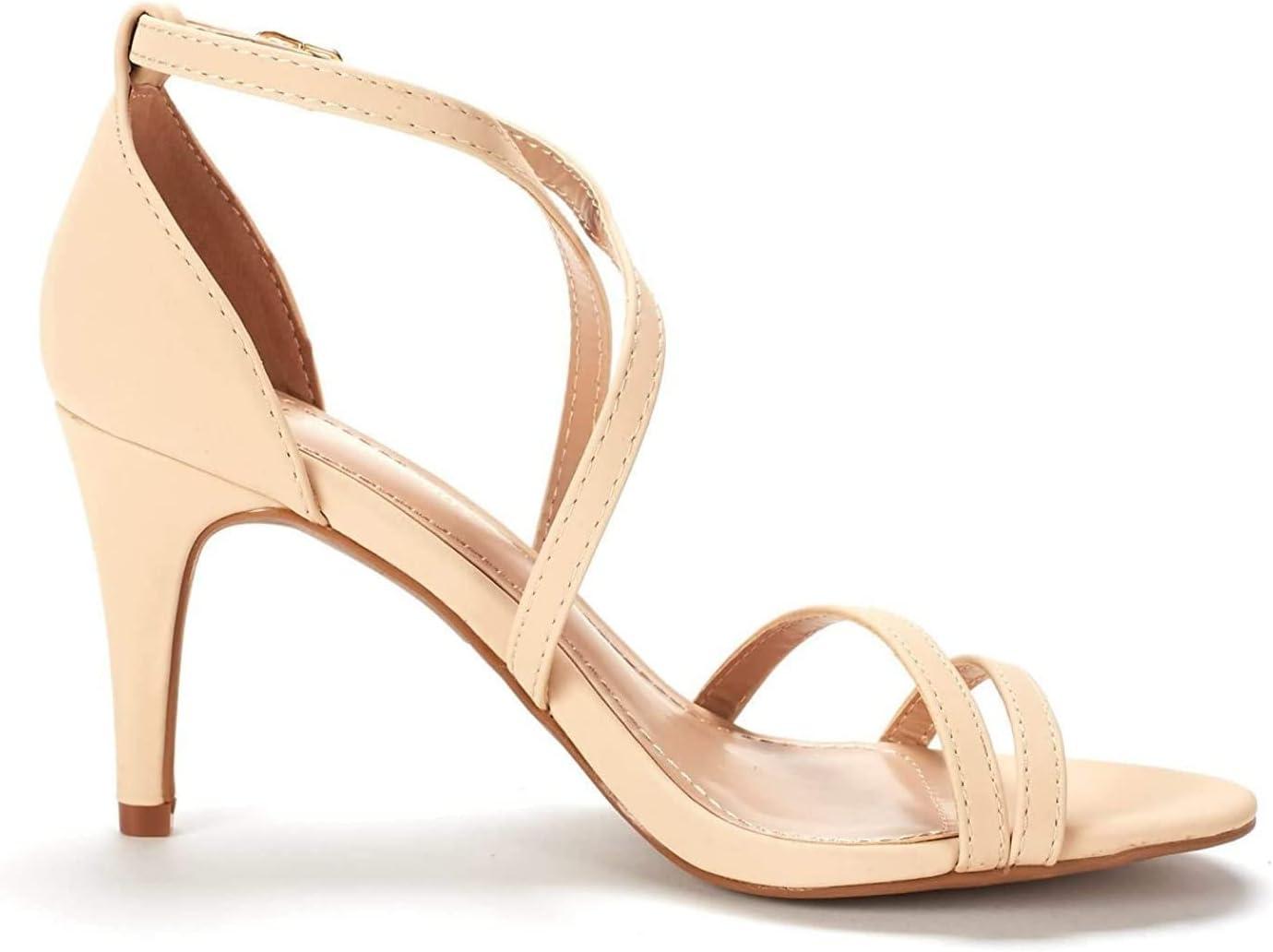 imageDREAM PAIRS Womens Fashion Stilettos Open Toe Pump Heel SandalsNudeNubuck