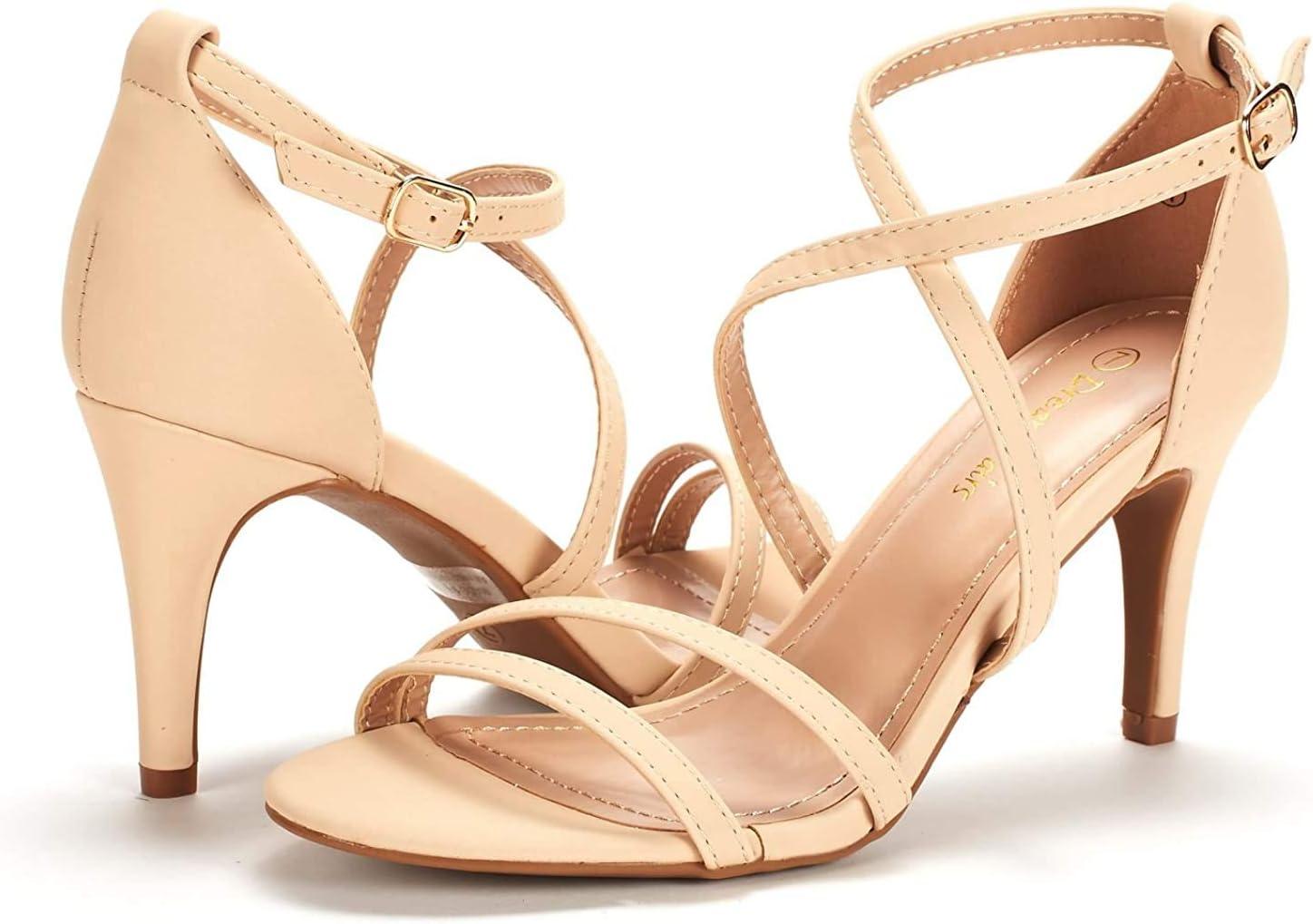 imageDREAM PAIRS Womens Fashion Stilettos Open Toe Pump Heel SandalsNudeNubuck