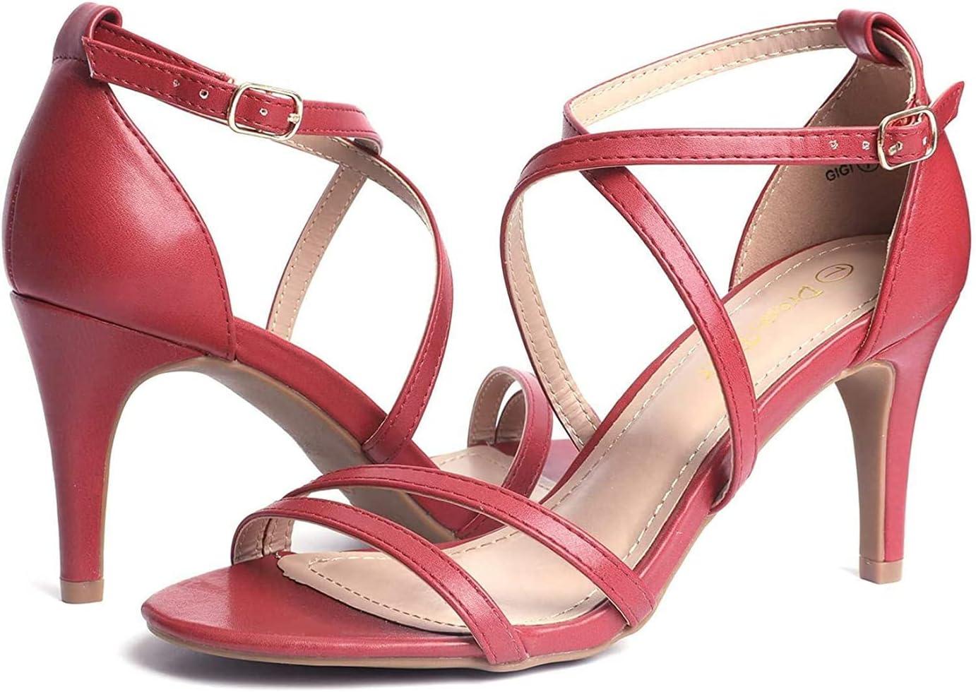 imageDREAM PAIRS Womens Fashion Stilettos Open Toe Pump Heel SandalsRedPu