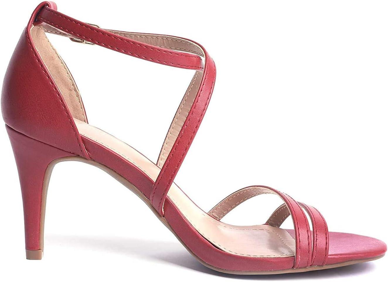 imageDREAM PAIRS Womens Fashion Stilettos Open Toe Pump Heel SandalsRedPu