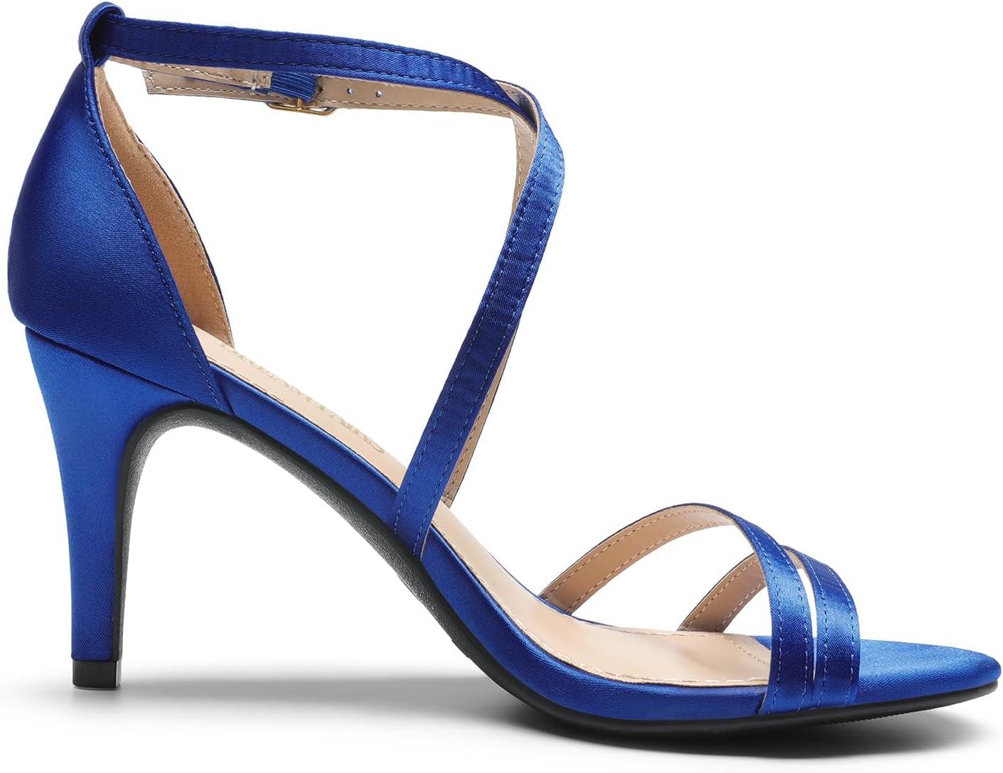imageDREAM PAIRS Womens Fashion Stilettos Open Toe Pump Heel SandalsRoyal Bluesatin