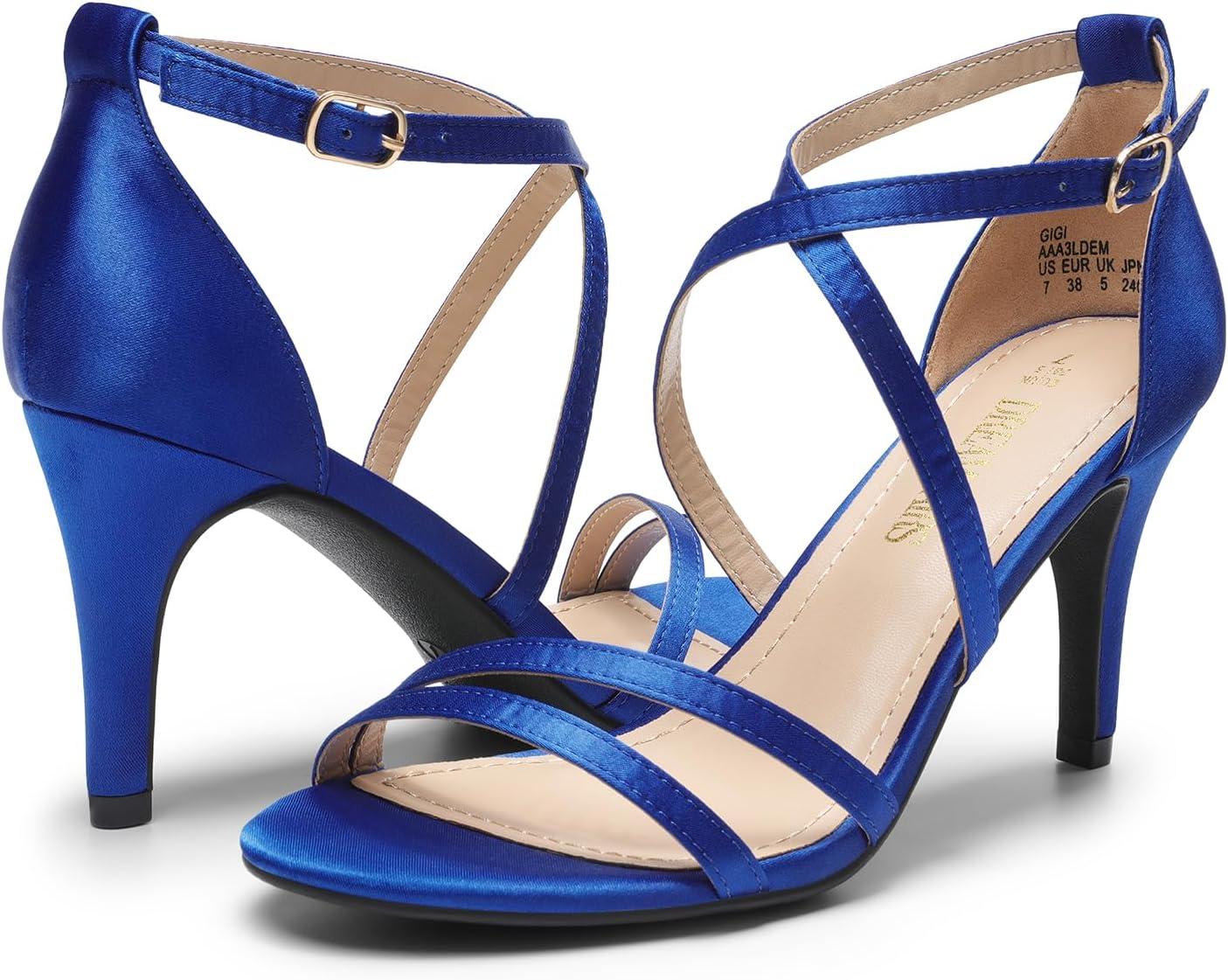 imageDREAM PAIRS Womens Fashion Stilettos Open Toe Pump Heel SandalsRoyal Bluesatin