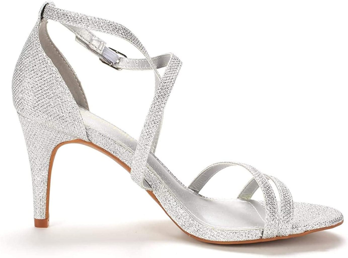 imageDREAM PAIRS Womens Fashion Stilettos Open Toe Pump Heel SandalsSilverGlitter