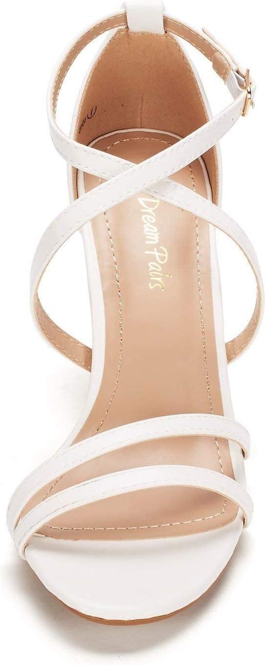 imageDREAM PAIRS Womens Fashion Stilettos Open Toe Pump Heel SandalsWhitePu