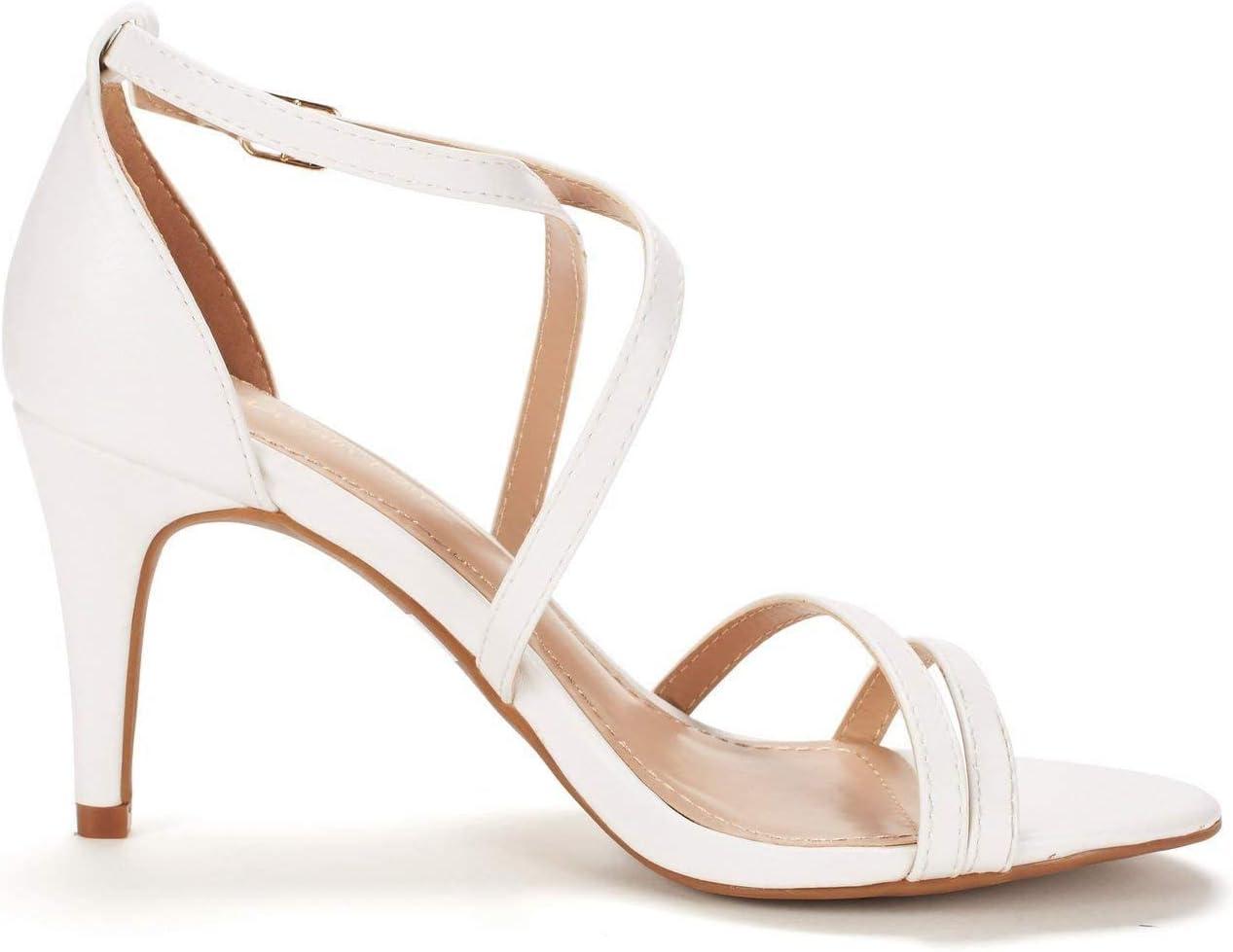 imageDREAM PAIRS Womens Fashion Stilettos Open Toe Pump Heel SandalsWhitePu