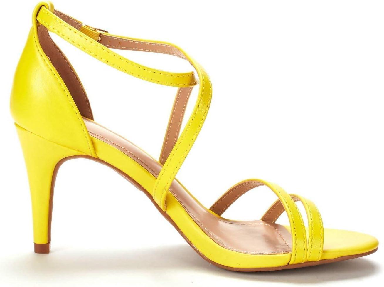 imageDREAM PAIRS Womens Fashion Stilettos Open Toe Pump Heel SandalsYellowPu