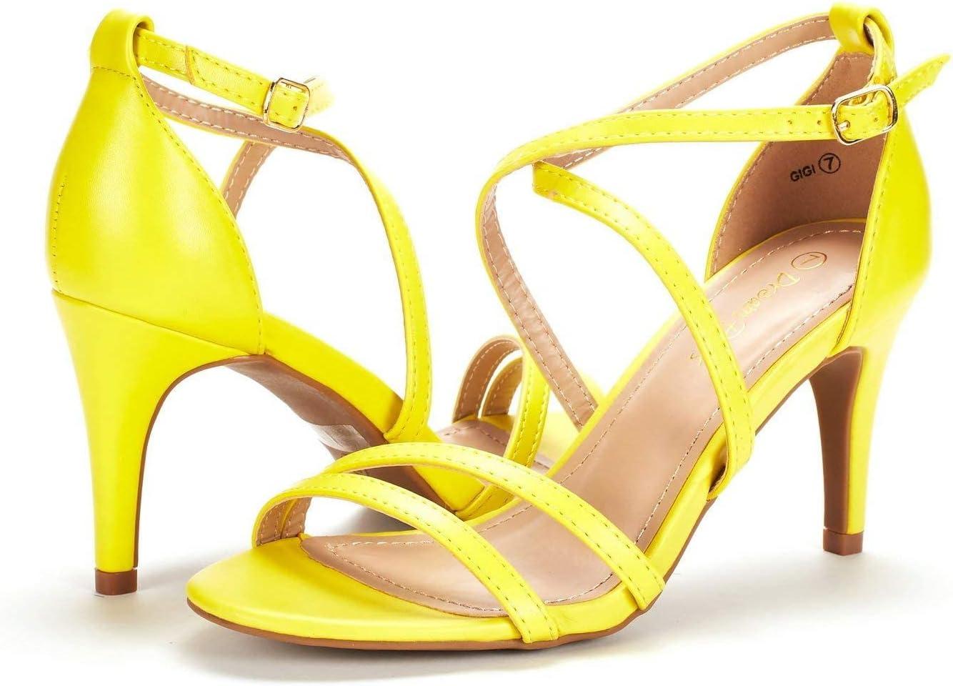 imageDREAM PAIRS Womens Fashion Stilettos Open Toe Pump Heel SandalsYellowPu