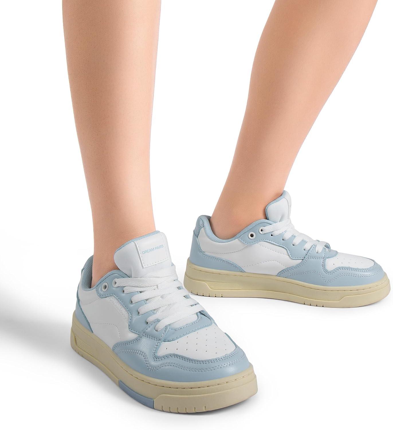 imageDREAM PAIRS Womens Fashion Walking Skateboard Court Sneakers Comfortable LowTop LaceUp NonSlip Retro Vintage Casual Classic Athletic ShoesWhiteBlue