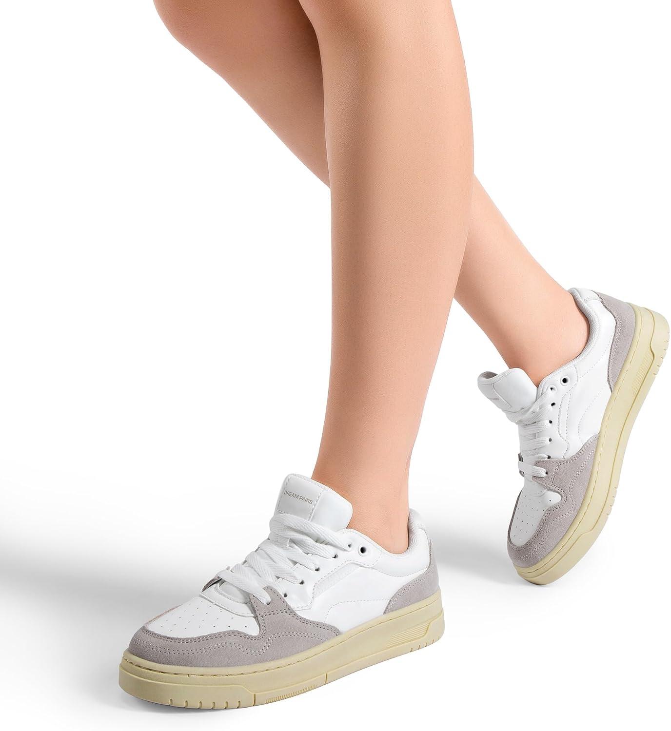 imageDREAM PAIRS Womens Fashion Walking Skateboard Court Sneakers Comfortable LowTop LaceUp NonSlip Retro Vintage Casual Classic Athletic ShoesWhiteGrey