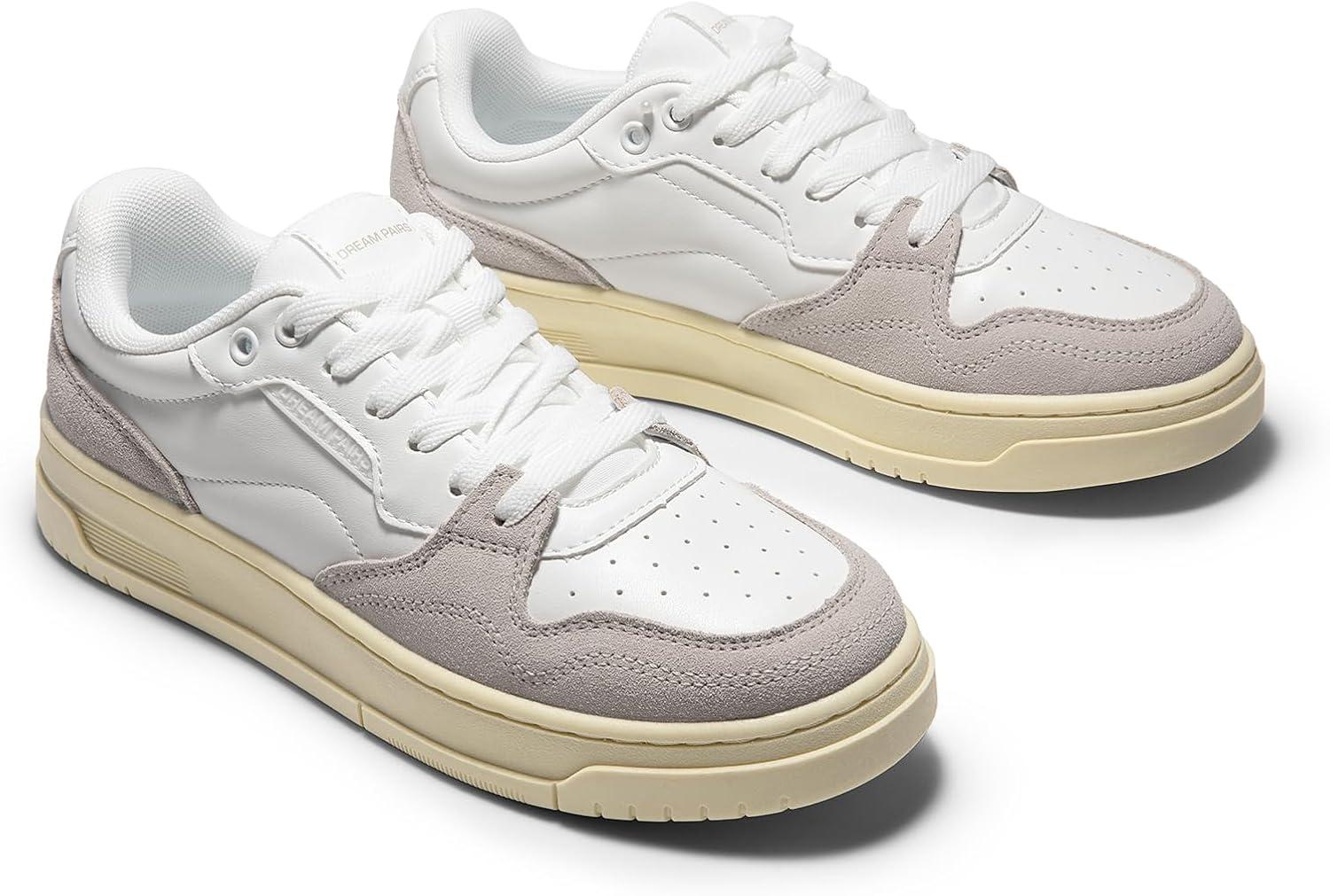 imageDREAM PAIRS Womens Fashion Walking Skateboard Court Sneakers Comfortable LowTop LaceUp NonSlip Retro Vintage Casual Classic Athletic ShoesWhiteGrey