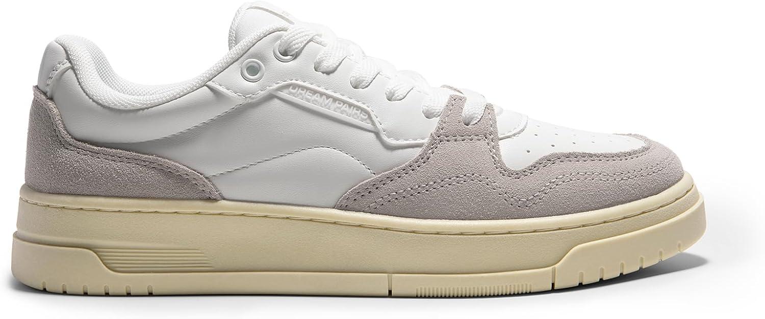 imageDREAM PAIRS Womens Fashion Walking Skateboard Court Sneakers Comfortable LowTop LaceUp NonSlip Retro Vintage Casual Classic Athletic ShoesWhiteGrey