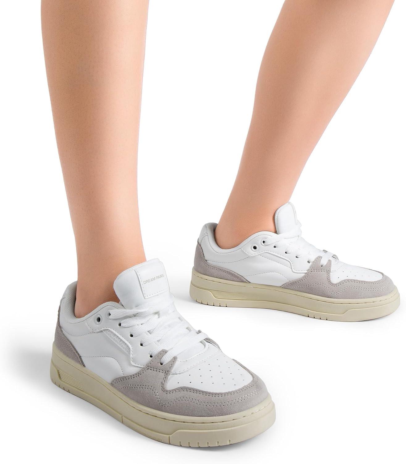 imageDREAM PAIRS Womens Fashion Walking Skateboard Court Sneakers Comfortable LowTop LaceUp NonSlip Retro Vintage Casual Classic Athletic ShoesWhiteGrey