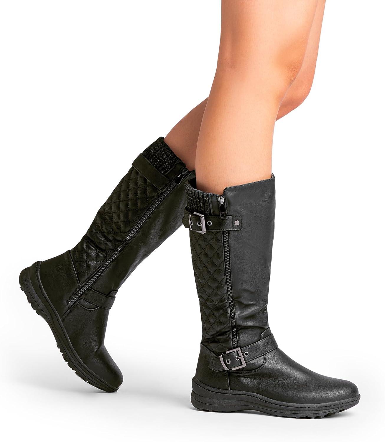 imageDREAM PAIRS Womens Faux Fur Knee High Boot Round Toe Fall Winter BootsBlack