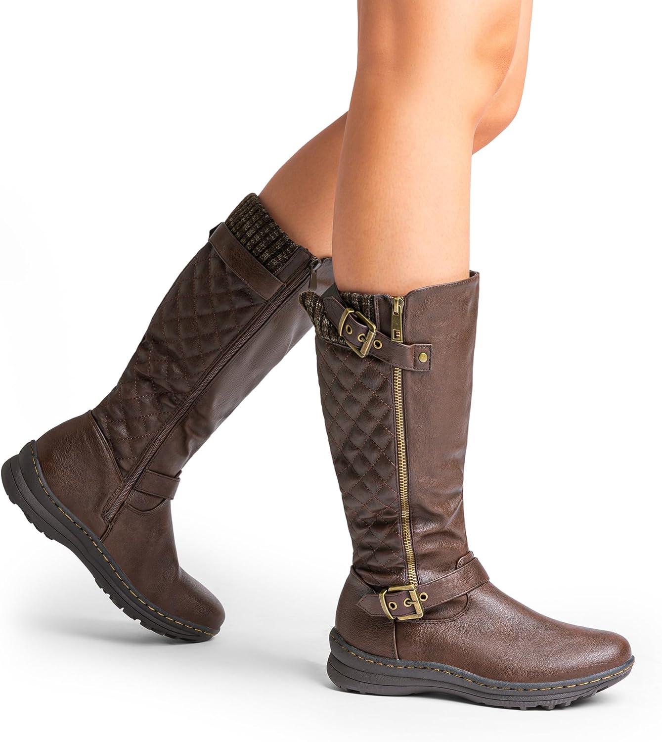 imageDREAM PAIRS Womens Faux Fur Knee High Boot Round Toe Fall Winter BootsBrown