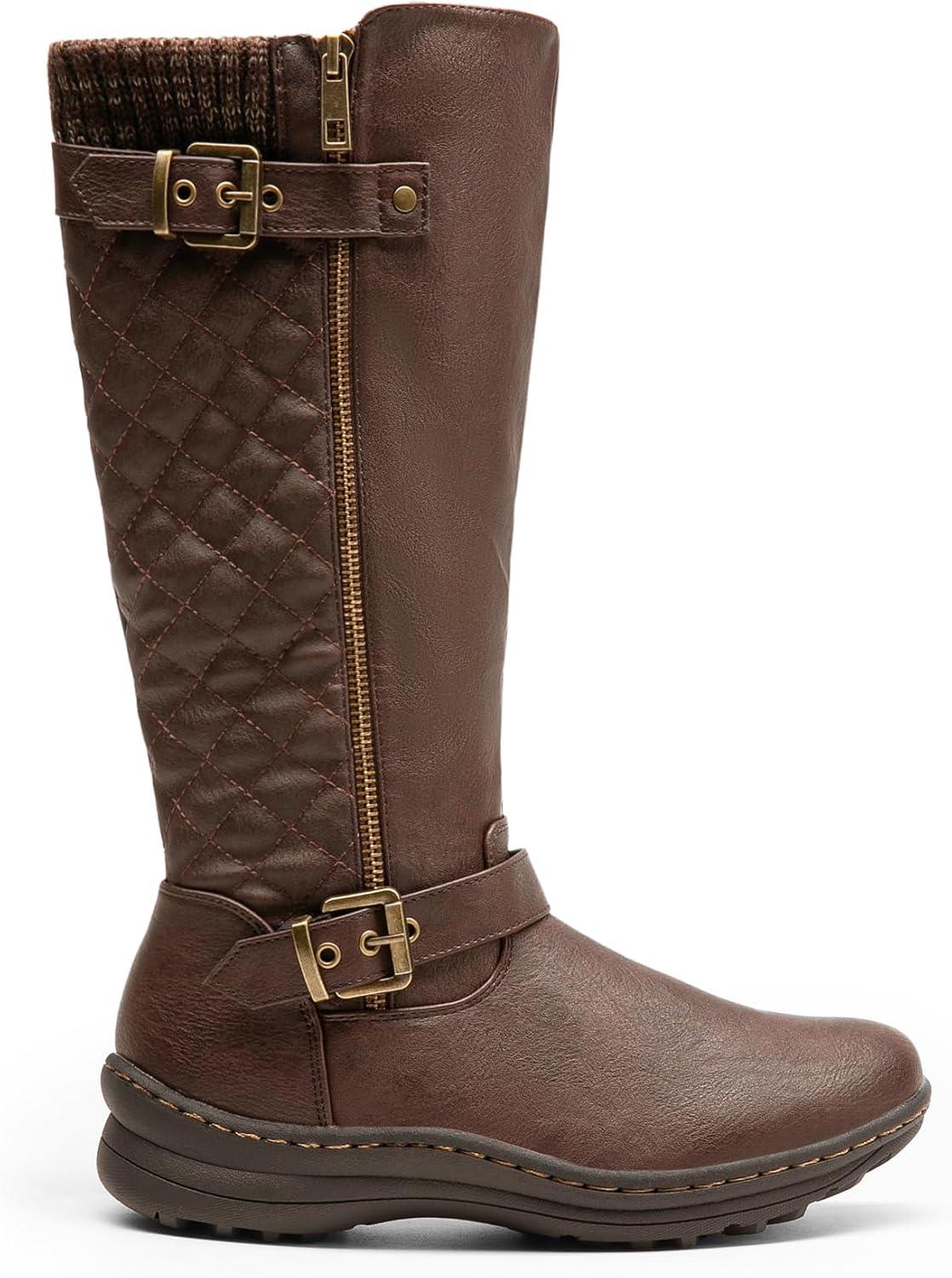 imageDREAM PAIRS Womens Faux Fur Knee High Boot Round Toe Fall Winter BootsBrown