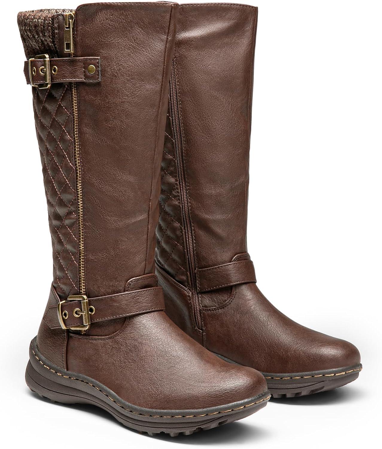 imageDREAM PAIRS Womens Faux Fur Knee High Boot Round Toe Fall Winter BootsBrown