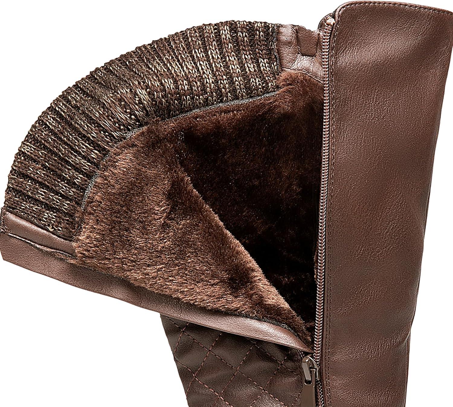 imageDREAM PAIRS Womens Faux Fur Knee High Boot Round Toe Fall Winter BootsBrown