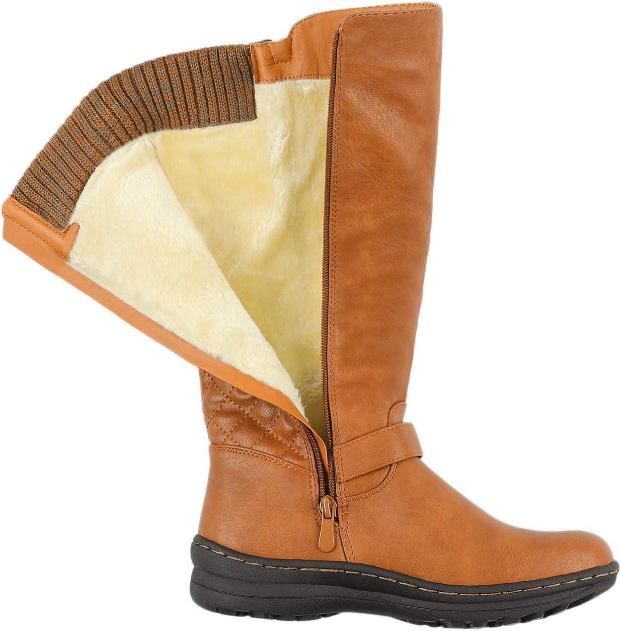 imageDREAM PAIRS Womens Faux Fur Knee High Boot Round Toe Fall Winter BootsCamel