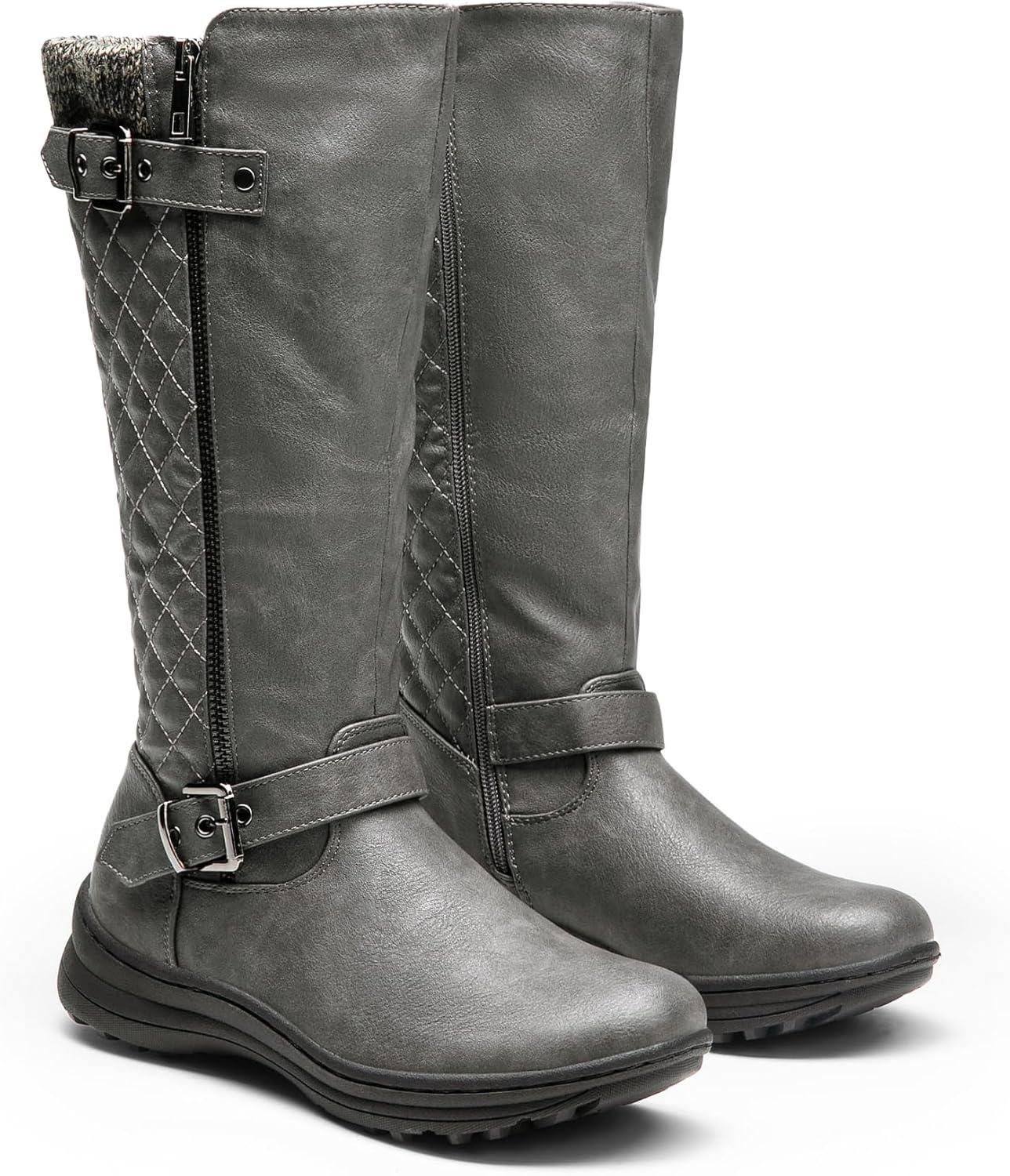 imageDREAM PAIRS Womens Faux Fur Knee High Boot Round Toe Fall Winter BootsGrey