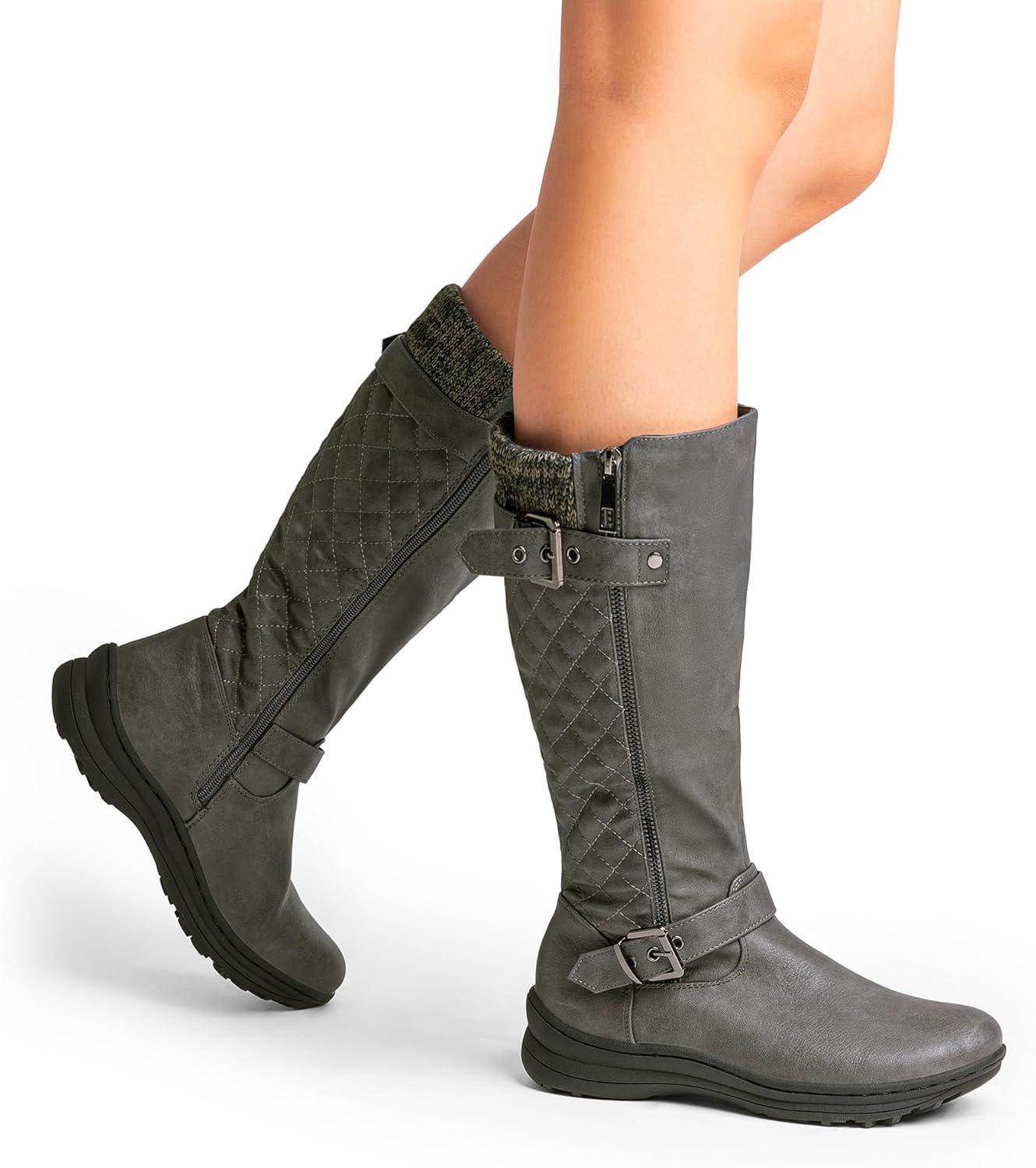 imageDREAM PAIRS Womens Faux Fur Knee High Boot Round Toe Fall Winter BootsGrey