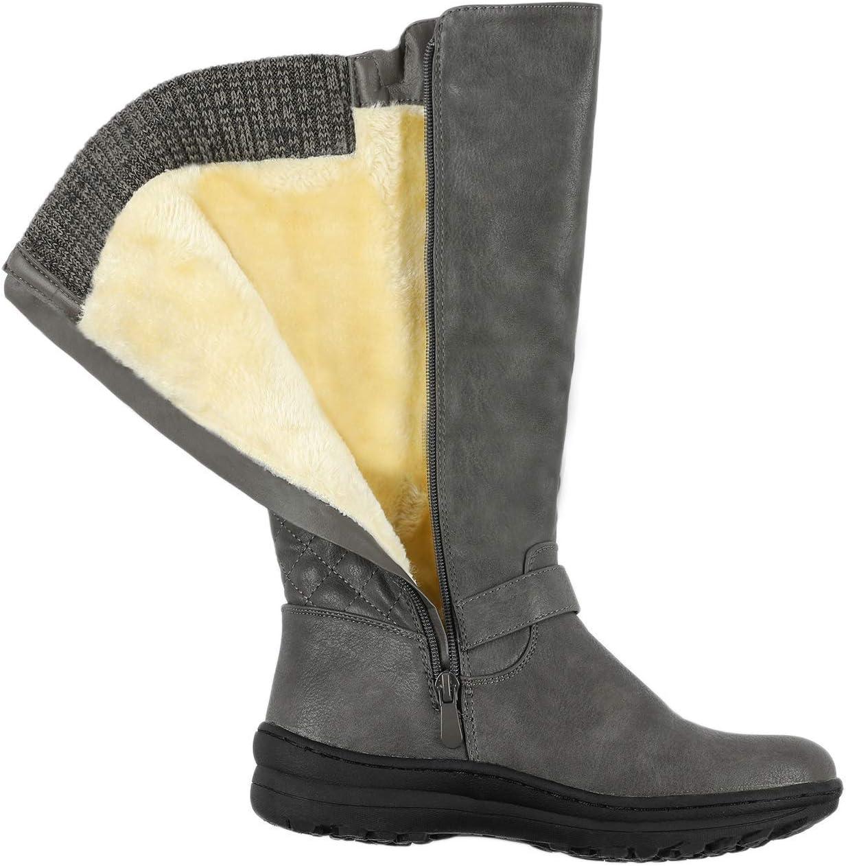 imageDREAM PAIRS Womens Faux Fur Knee High Boot Round Toe Fall Winter BootsGrey