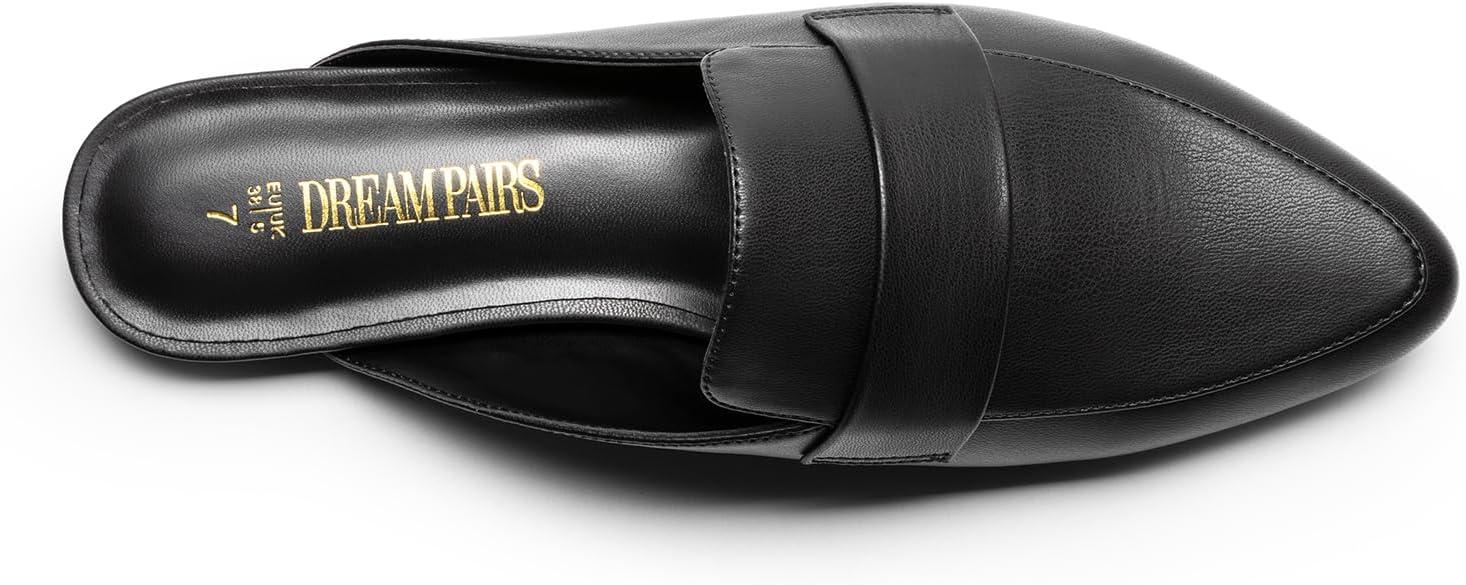 imageDREAM PAIRS Womens Flat Mules Buckle Pointed Toe Backless Slip on Slides Loafer ShoesBlack