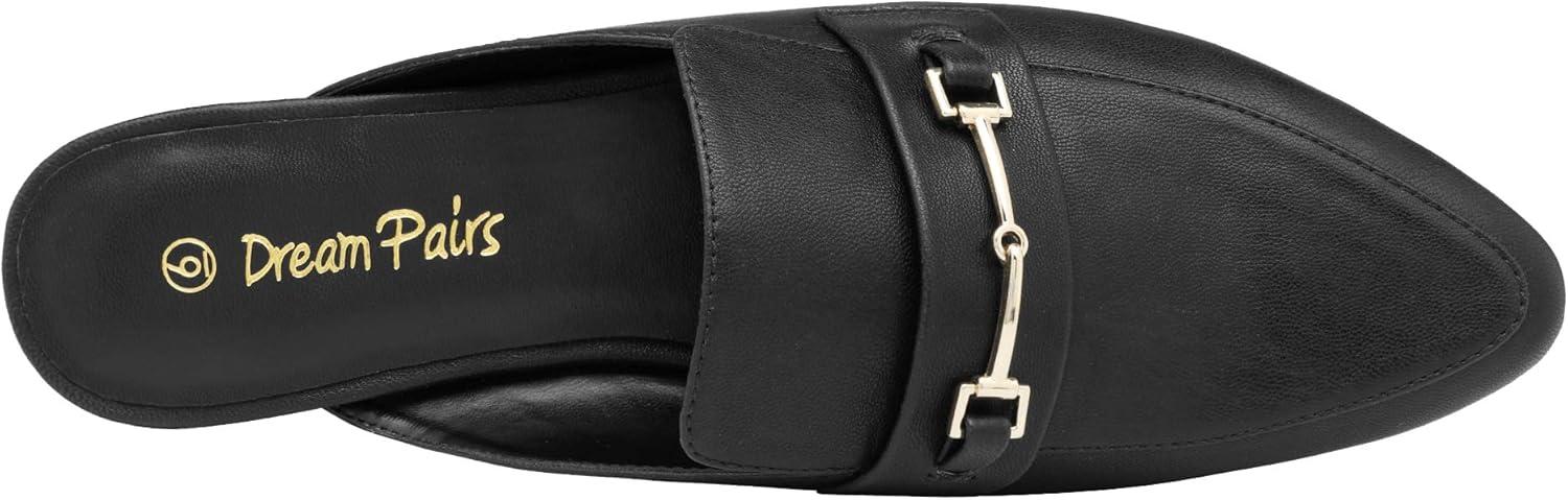 imageDREAM PAIRS Womens Flat Mules Buckle Pointed Toe Backless Slip on Slides Loafer ShoesBlackPu
