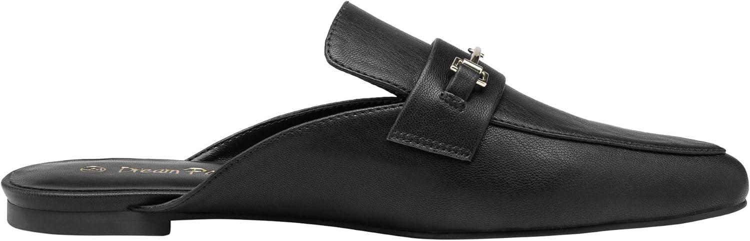 imageDREAM PAIRS Womens Flat Mules Buckle Pointed Toe Backless Slip on Slides Loafer ShoesBlackPu