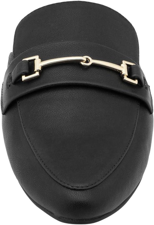 imageDREAM PAIRS Womens Flat Mules Buckle Pointed Toe Backless Slip on Slides Loafer ShoesBlackPu