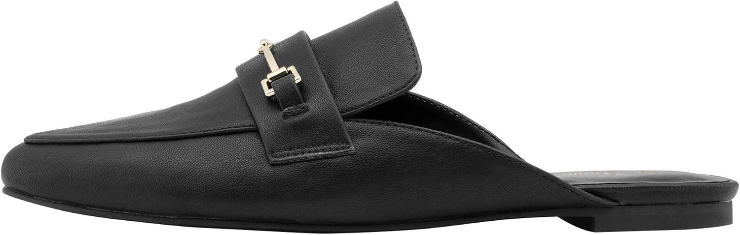 imageDREAM PAIRS Womens Flat Mules Buckle Pointed Toe Backless Slip on Slides Loafer ShoesBlackPu