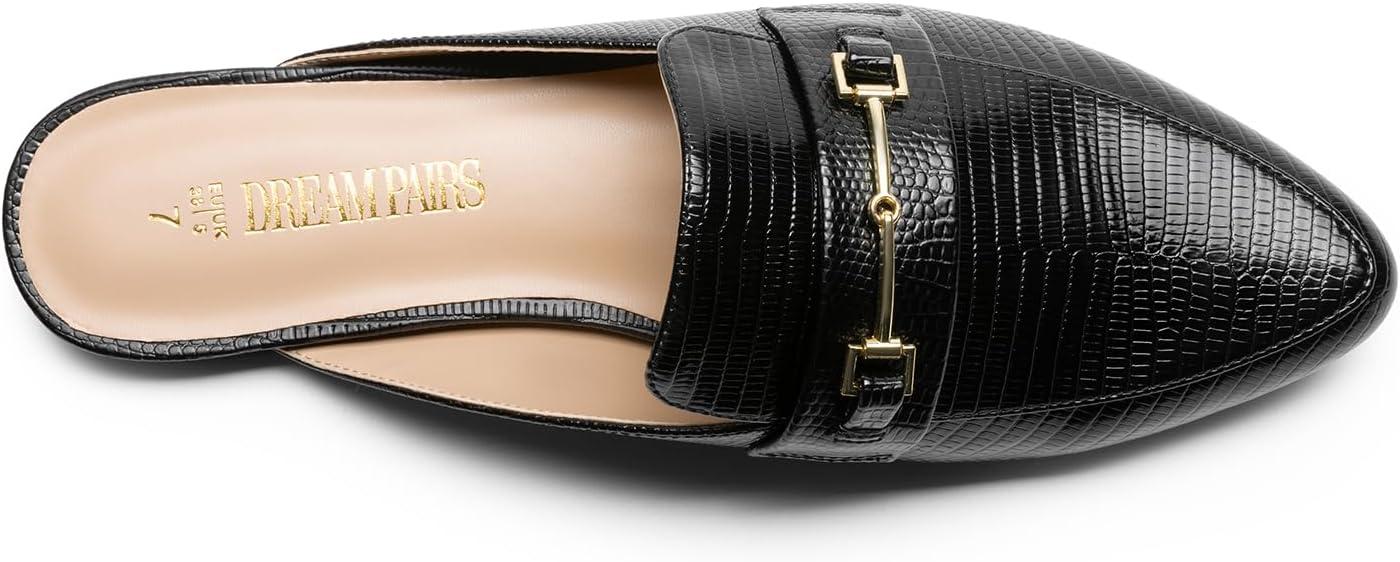 imageDREAM PAIRS Womens Flat Mules Buckle Pointed Toe Backless Slip on Slides Loafer ShoesBlacksnake