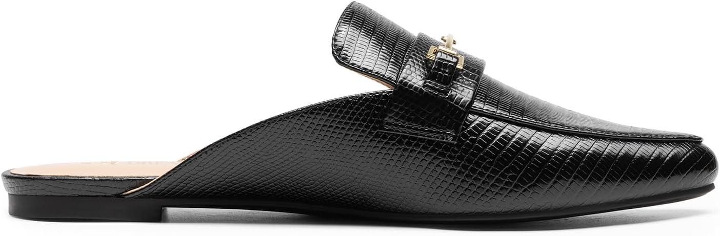 imageDREAM PAIRS Womens Flat Mules Buckle Pointed Toe Backless Slip on Slides Loafer ShoesBlacksnake