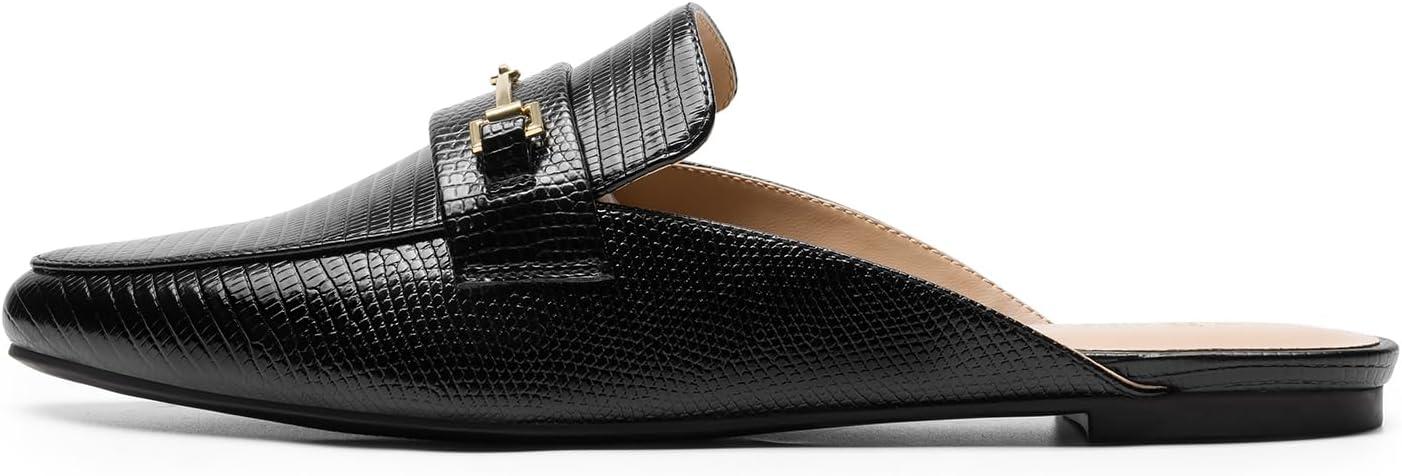 imageDREAM PAIRS Womens Flat Mules Buckle Pointed Toe Backless Slip on Slides Loafer ShoesBlacksnake