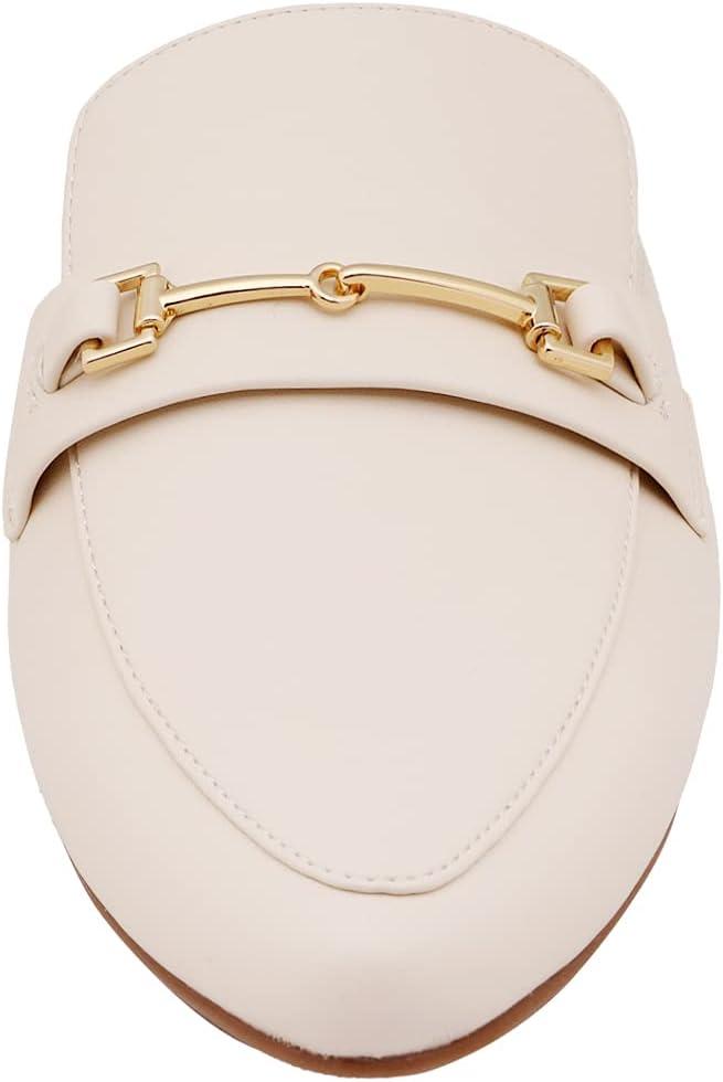 imageDREAM PAIRS Womens Flat Mules Buckle Pointed Toe Backless Slip on Slides Loafer ShoesWhitePu