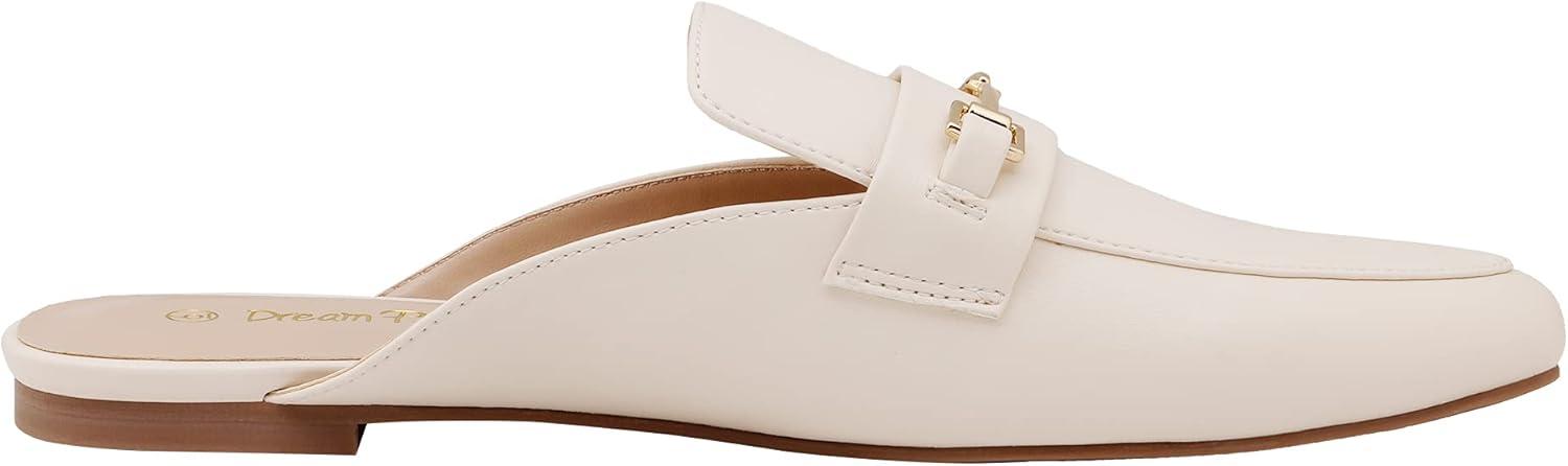 imageDREAM PAIRS Womens Flat Mules Buckle Pointed Toe Backless Slip on Slides Loafer ShoesWhitePu